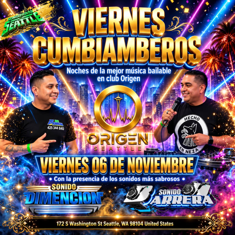 Event - Viernes Cumbiamberos en Origen Seattle – Sonido Dimención & Sonido Carrera - Seattle, Washington - November 6, 2026 | concert tickets