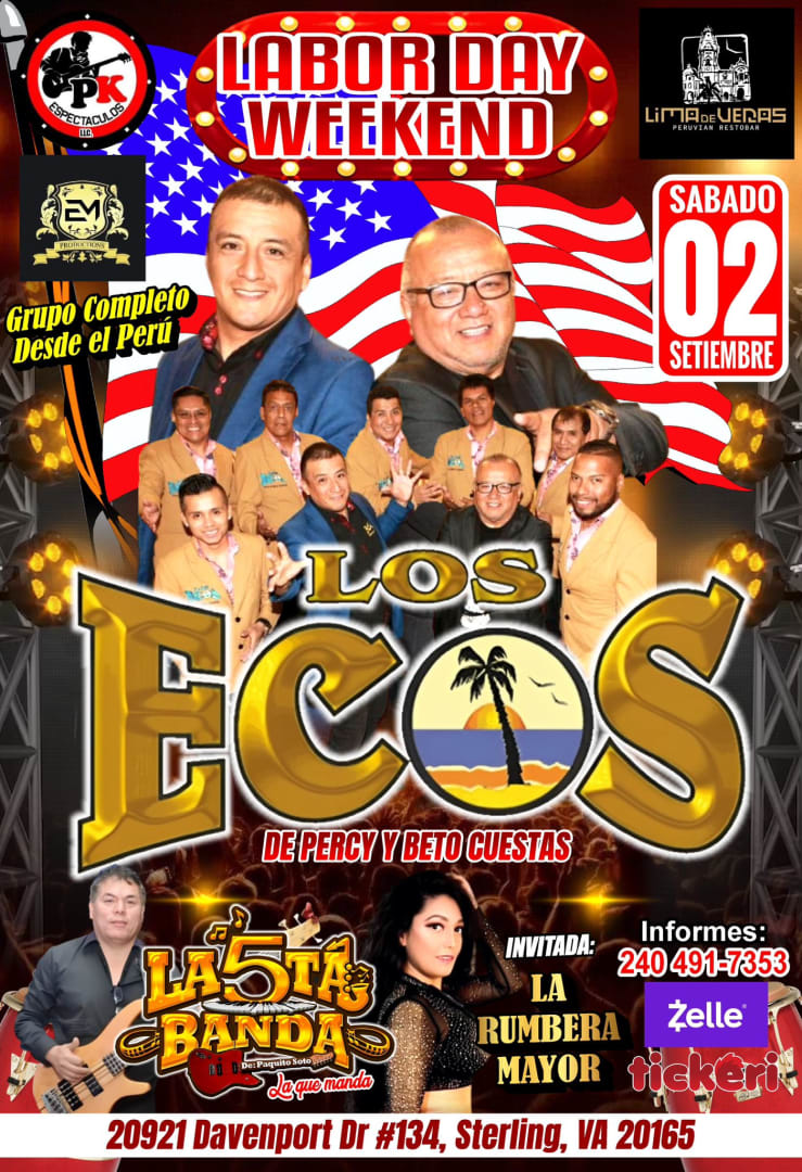 Event - LOS ECOS DE PERCY Y BETO CUESTAS , LA 5ta BANDA EN VIVO ! - Sterling, Virginia - September 2, 2023 | concert tickets