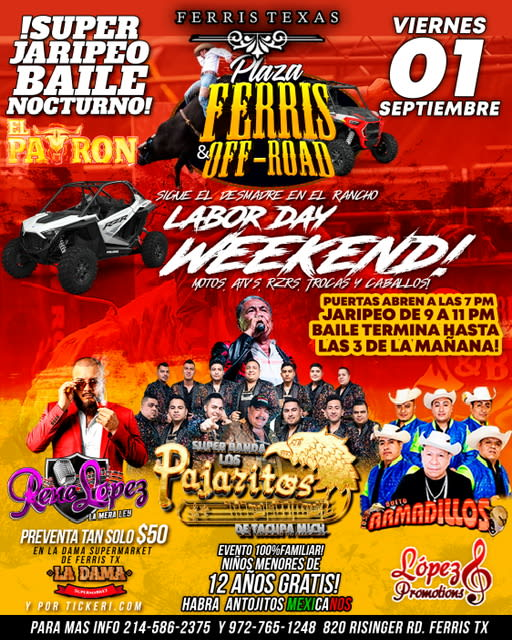 Event - PLAZA FERRIS & OFF-ROAD Los Pajaritos, Armadillos y Rene Lopez - Ferris, Texas - September 1, 2023 | concert tickets