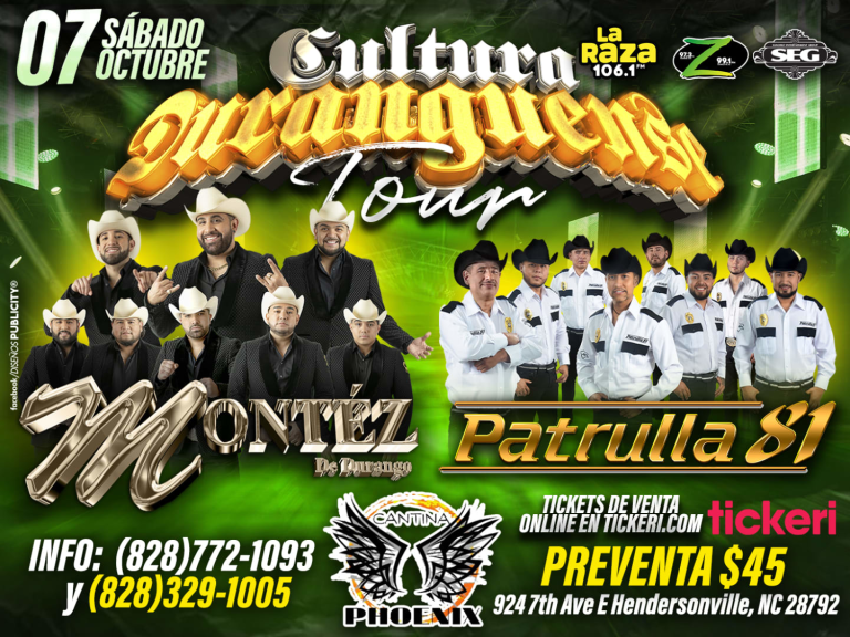 Event - Montez De Durango y Patrulla 81 - Cantina Phoenix Hendersonville - Hendersonville, North Carolina - 7 de octubre de 2023 | concert tickets