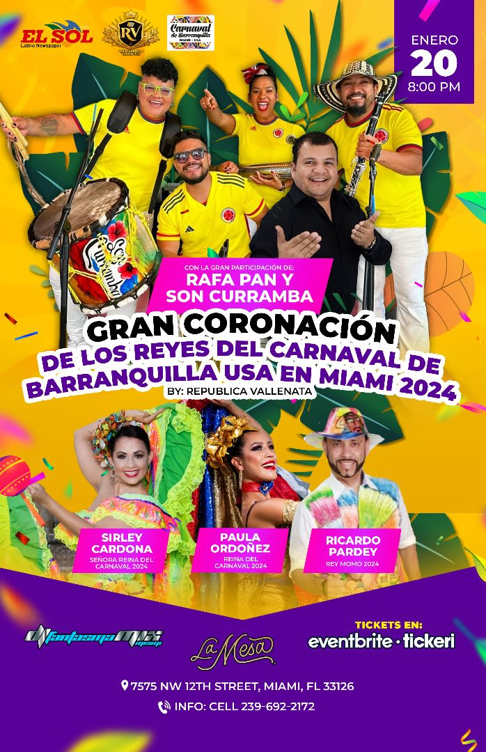 Event - Coronación de Reyes del Carnaval de Barranquilla en Miami 2024 - Miami, Florida - January 20, 2024 | concert tickets