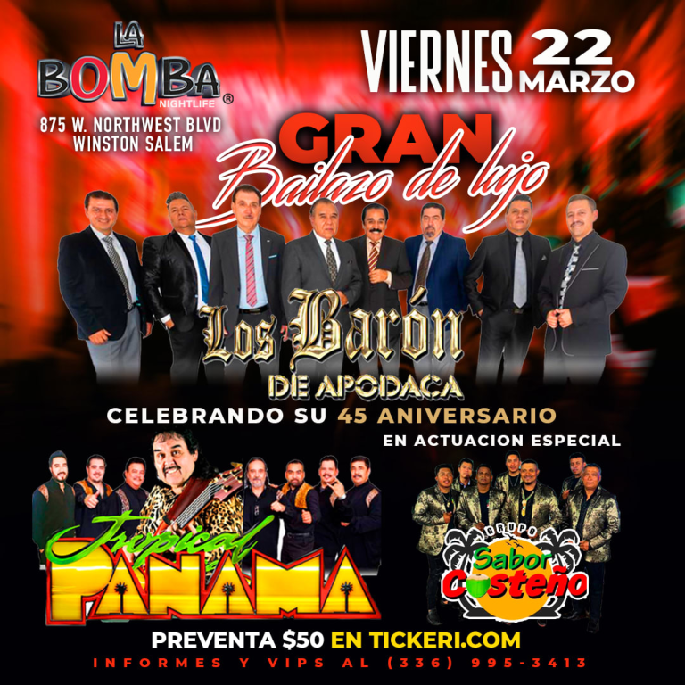 Event - LOS BARON DE APODACA, TROPICAL PANAMA Y SABOR COSTENO - Winston-Salem, North Carolina - March 22, 2024 | concert tickets