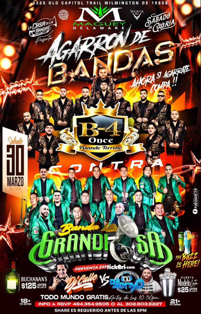 Event - BANDA 411 VS LA GRANDIOSA AGARRÓN DE BANDAS! - Wilmington, Delaware - 30 de marzo de 2024 | concert tickets