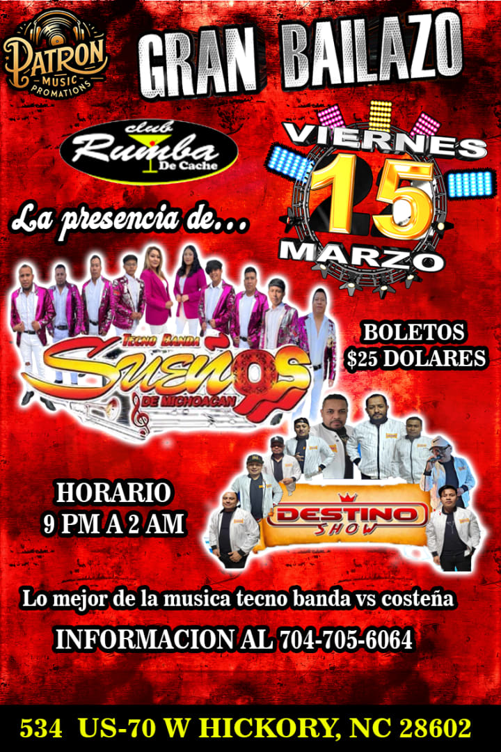 Event - Tecno Banda sueños de Michoacán y destino show  - Hickory, North Carolina - 15 de marzo de 2024 | concert tickets