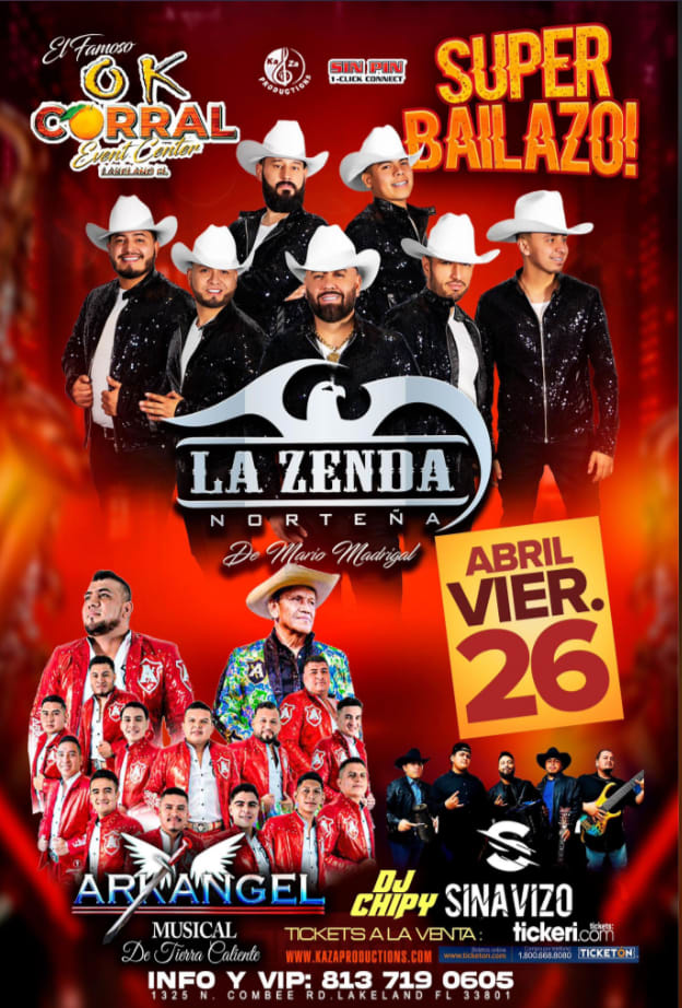 Event - LA ZENDA NORTEÑA, ARKANGEL MUSICAL , SINAVIZO EN CONCIERTO ! - Lakeland, Florida - April 26, 2024 | concert tickets