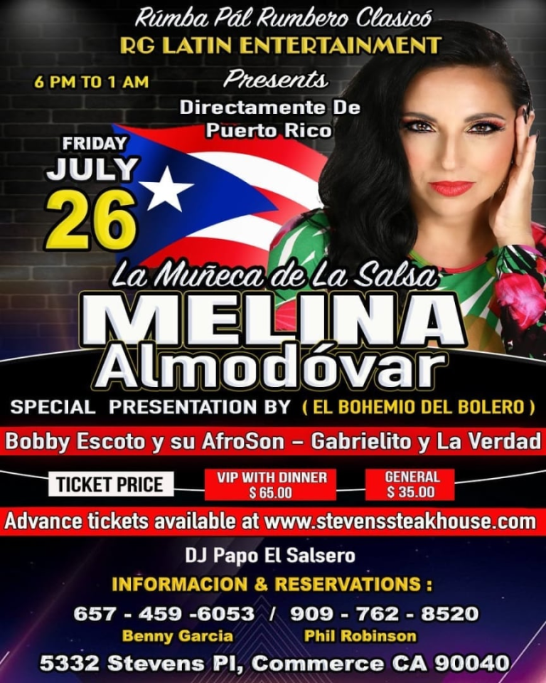 Event - LA MUÑECA DE LA SALSA MELINA ALMODOVAR EN CONCIERTO -CANCELLED - Commerce, California - 26 de julio de 2024 | concert tickets