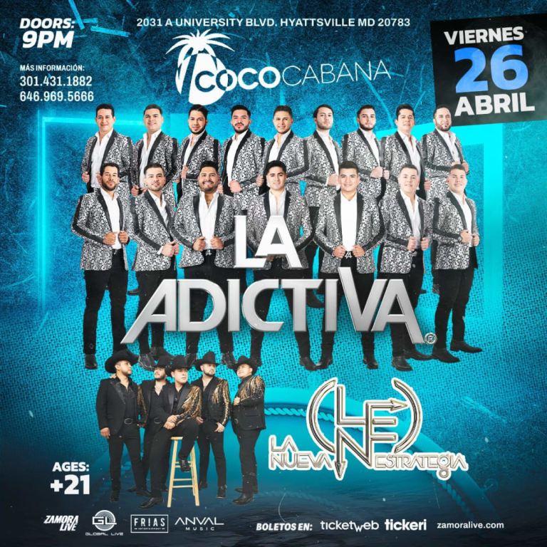 Event - LA ADICTIVA, BANDA CARNAVAL Y LA NUEVA ESTRATEGIA EN MARYLAND - Adelphi, Maryland - April 26, 2024 | concert tickets