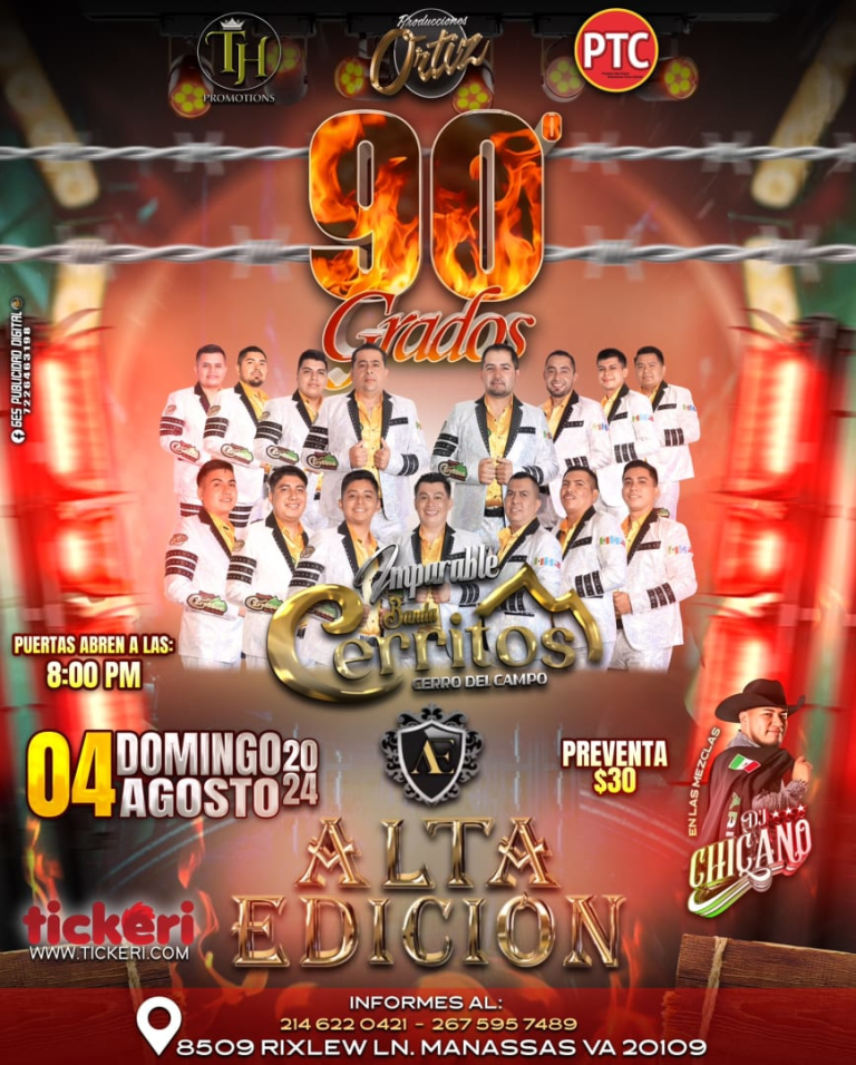 Event - IMPARABLE BANDA CERRITOS Y GRUPO ALTA EDICION EN 90 GRADOS DE MANASSAS VIRGINIA - Manassas, Virginia - August 4, 2024 | concert tickets