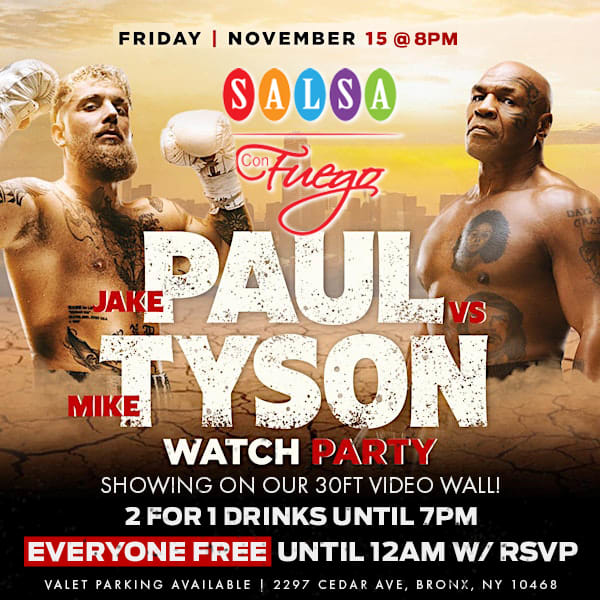 Event - Mike Tyson vs. Jake Paul Watch Party | FREE entry & 2 for 1 Drinks! - Bronx, New York - 15 de noviembre de 2024 | concert tickets