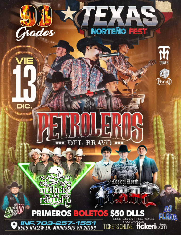 Event - PETROLEROS DEL BRAVO, MILICIA DEL RANCHO, LOS DEL NORTH TEXAS EN VIVO EN 90 GRADOS   - Manassas, Virginia - December 13, 2024 | concert tickets