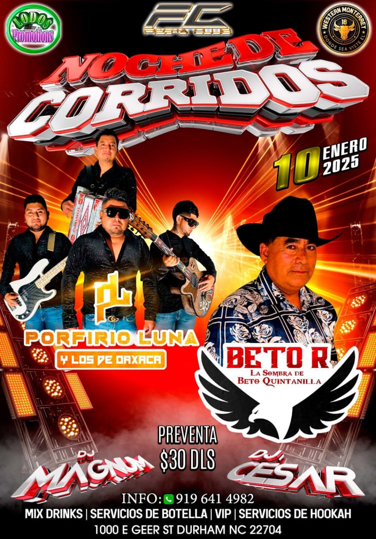 Event - Noche de corridos - Durham, North Carolina - January 10, 2025 | concert tickets