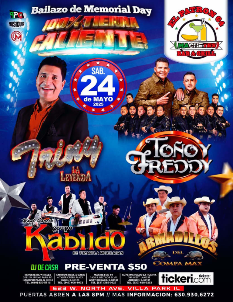 Event - Triny La Leyenda, Toño y Freddy y Grupo Kabildo – Bailazo Memorial Day en Villa Park - Villa Park, Illinois - May 24, 2025 | concert tickets