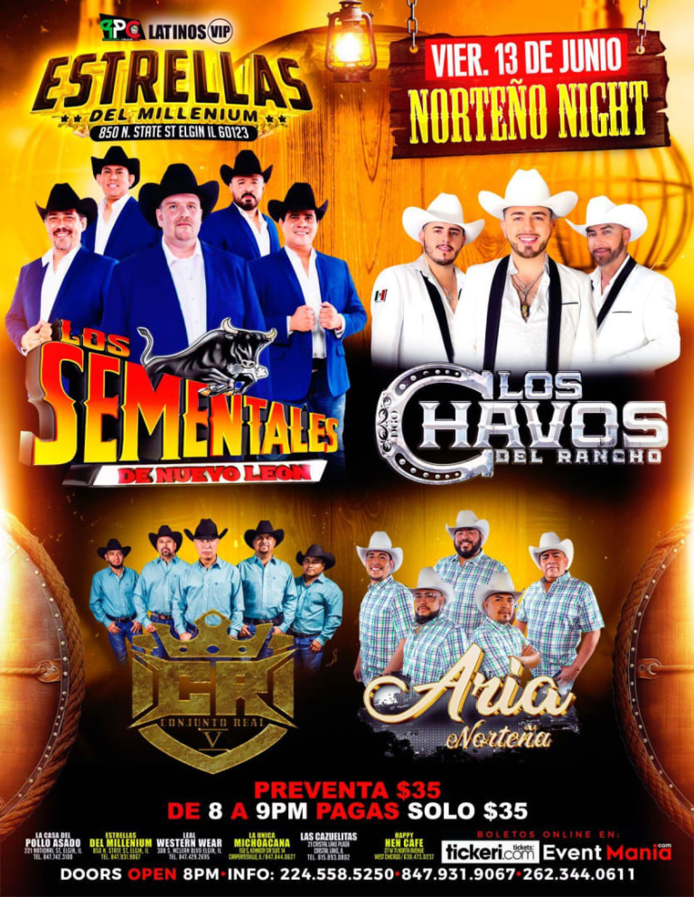 Event - Los Sementales, Los Chavos del Rancho y Conjunto Real – Norteño Night en Elgin, IL - Elgin, Illinois - June 13, 2025 | concert tickets