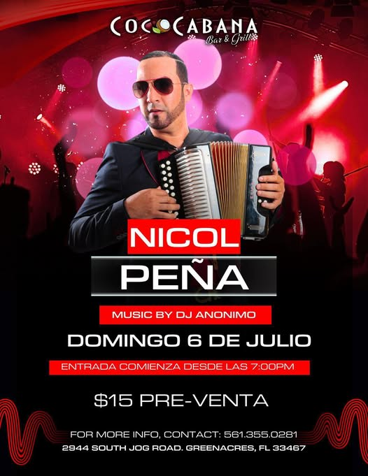 Event - NICOL PEÑA EN COCOCABANA BAR & GRILL - Greenacres, Florida - July 6, 2025 | concert tickets