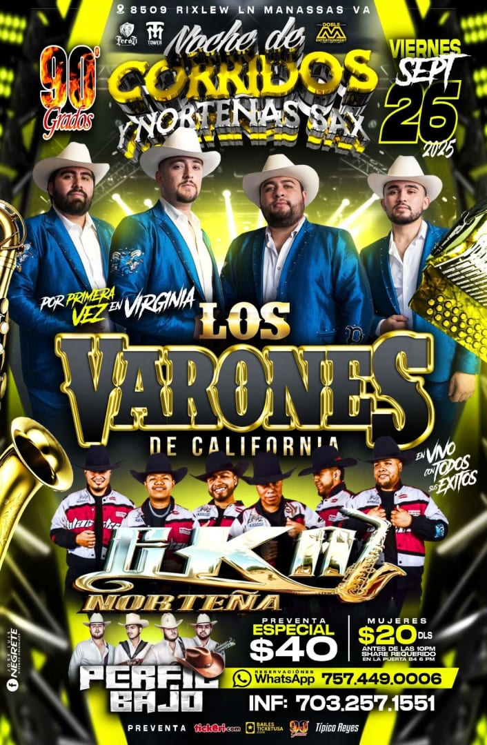 Event - Noche de Corridos y Norteñas Sax - Manassas, Virginia - September 26, 2025 | concert tickets