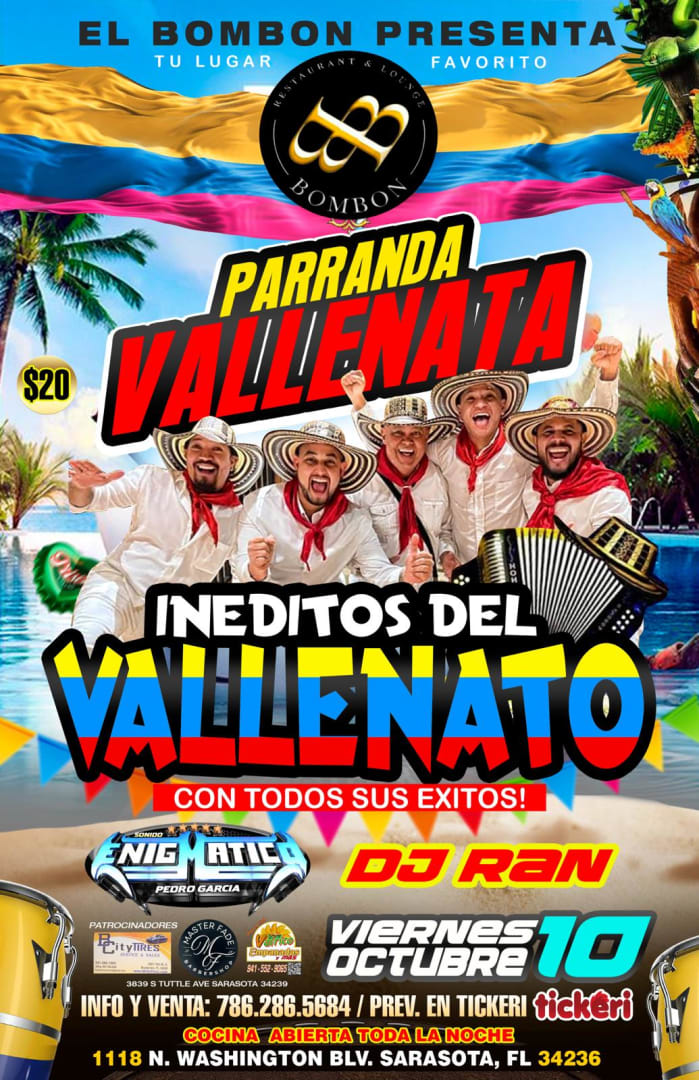 Event - Parranda Vallenata - Ineditos Del  Vallenato- Sonido Enigmatico - Dj Ran - Sarasota, Florida - October 10, 2025 | concert tickets