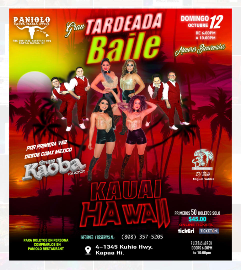 Event - Tardeada Baile en KAUAI Ultimos boletos $45.00 - Kapaʻa, Hawaii - October 12, 2025 | concert tickets