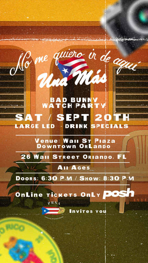 Event - 'Acho PR es Otra Cosa'' - Una Mas Bad Bunny Watch Live Stream Party from Wall St Downtown Orlando - Orlando, Florida - September 20, 2025 | concert tickets