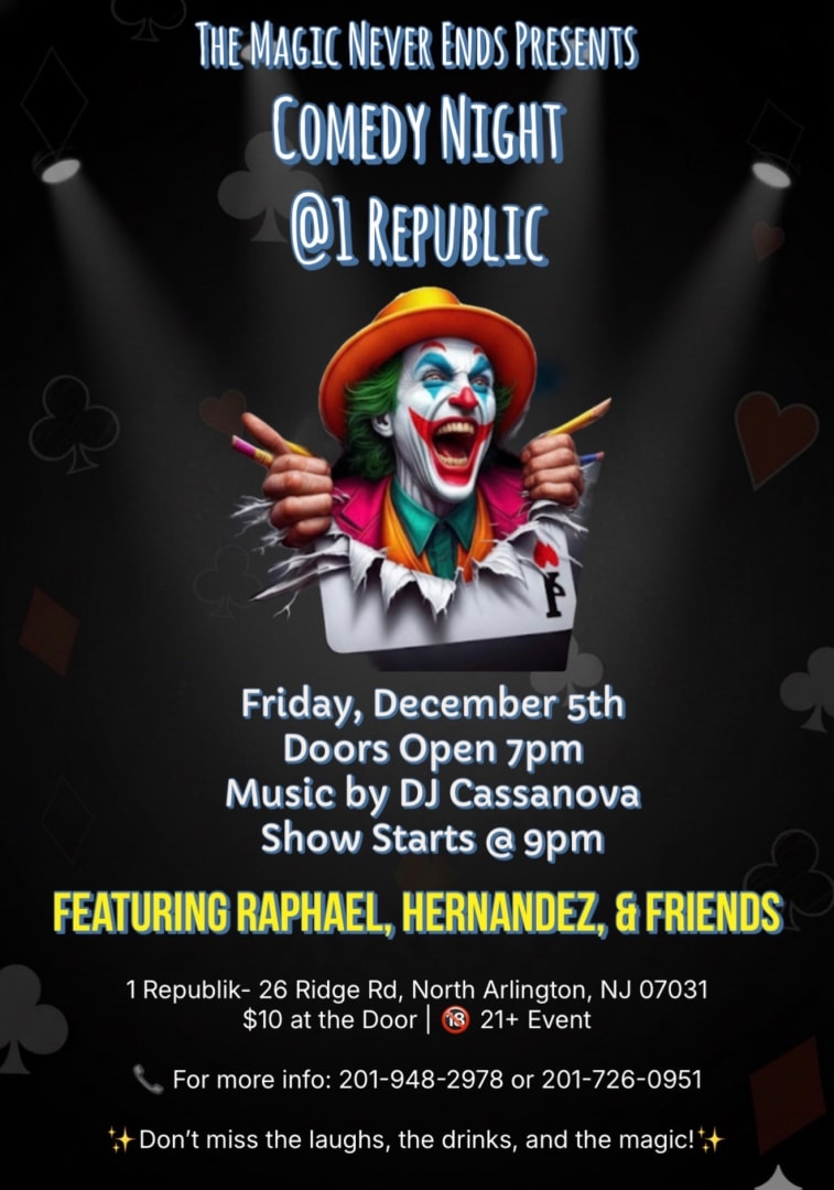 Event - The Magic Never Ends Present Comedy Night - North Arlington, New Jersey - 5 de diciembre de 2025 | concert tickets