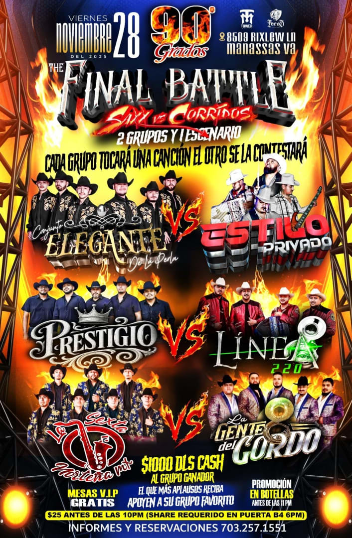 Event - The final battle sax vr corridos - Manassas, Virginia - November 28, 2025 | concert tickets