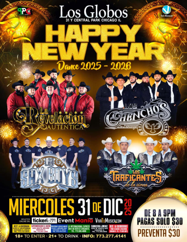 Event - Fiesta de Año Nuevo 2026 en Chicago: La Revelación Auténtica y Los Chenchos en Los Globos - Chicago, Illinois - December 31, 2025 | concert tickets