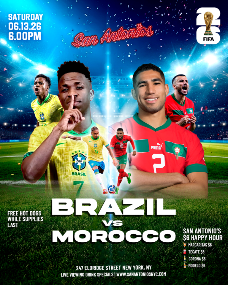 Event - Soccer Game Viewing Party: BRAZIL vs MOROCCO at San Antonios - New York, NY - sáb, 13 de junio de 2026} | concert tickets