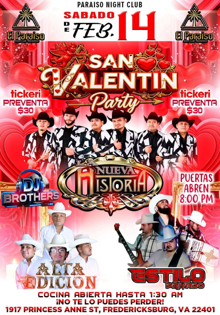 Event - San Valentin En El Paraiso! - Fredericksburg, Virginia - February 14, 2026 | concert tickets