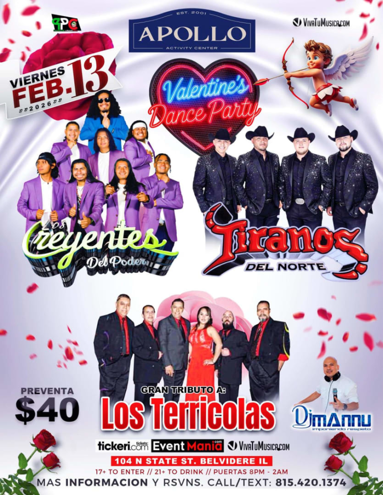 Event - Valentine’s Dance Party en Apollo Activity Center – Los Creyentes del Poder, Tiranos del Norte & Tributo a Los Terrícolas | Viernes 13 de Febrero 2026 | Belvidere, IL - Belvidere, Illinois - February 13, 2026 | concert tickets