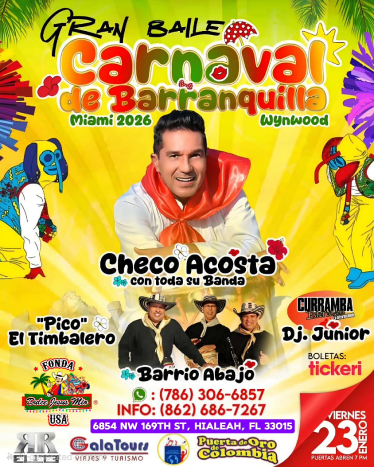 Event - Carnaval de Barranquilla con Checo Acosta y Barrio Bajo en Miami - Hialeah, Florida - January 23, 2026 | concert tickets