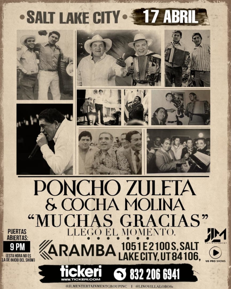 Event - Poncho Zuleta & Cocha Molina en Salt Lake City (Utah) - Salt Lake City, UT - Fri, April 17, 2026} | concert tickets