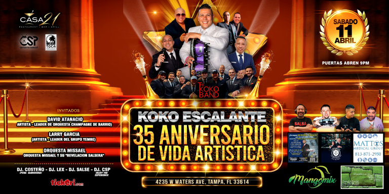 Event - KOKO ESCALANTE & SUS AMIGOS CELEBRANDO SU 35TH ANIVERSARIO DE VIDA ARTISTICA - Tampa, FL - sáb, 11 de abril de 2026} | concert tickets