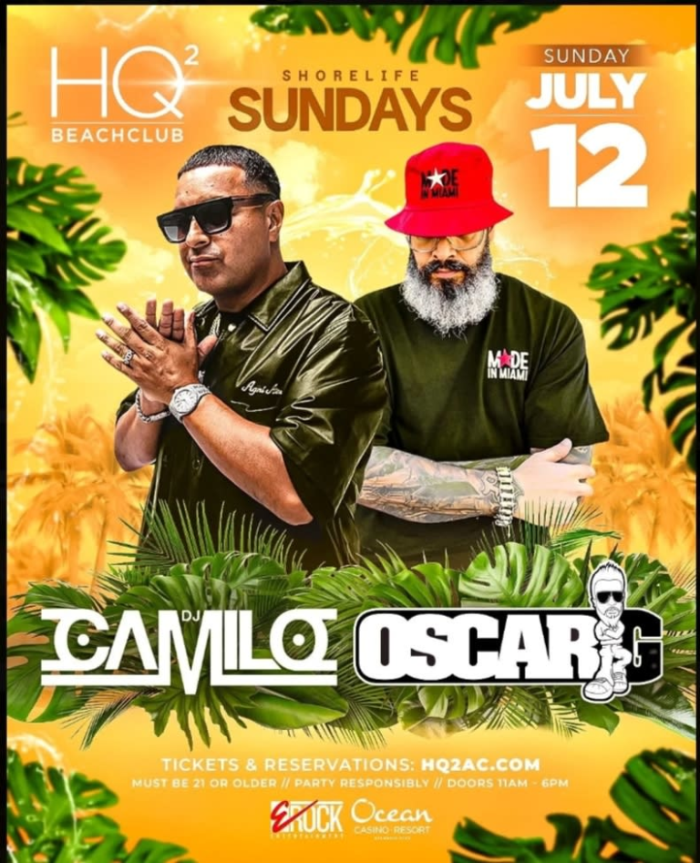 Event - HQ2 Pool Party DJ Oscar G Live With DJ Camilo At HQ2 Beachclub - Atlantic City, NJ - dom, 12 de julio de 2026} | concert tickets