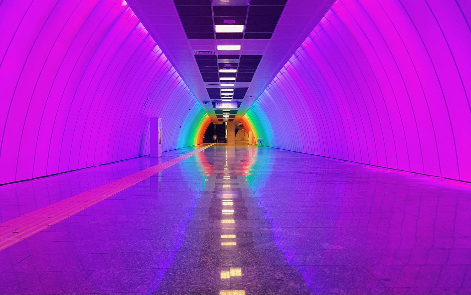 Tunnel with multi-coloured lights