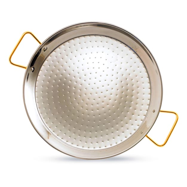 Image for 15 Inch Stainless Steel Paella Pan with Gold Handles - Serves 6