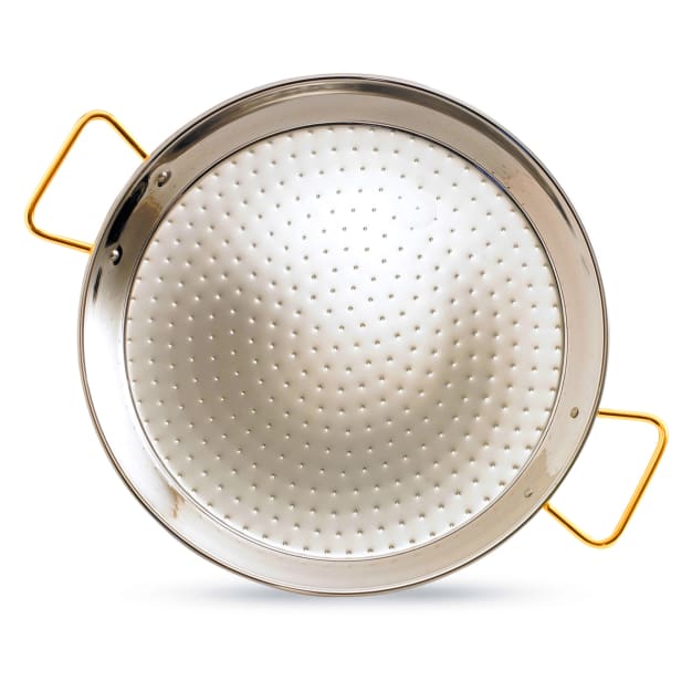 Image for 17 Inch Stainless Steel Paella Pan with Gold Handles - Serves 8