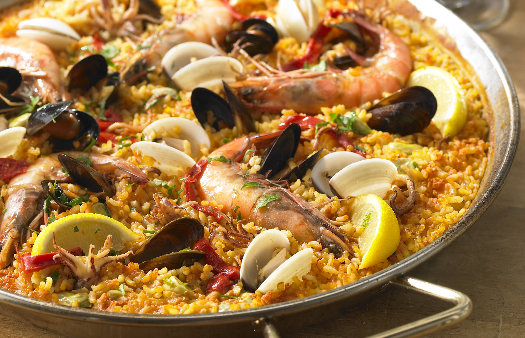 Seafood & Chicken Paella with Peas
