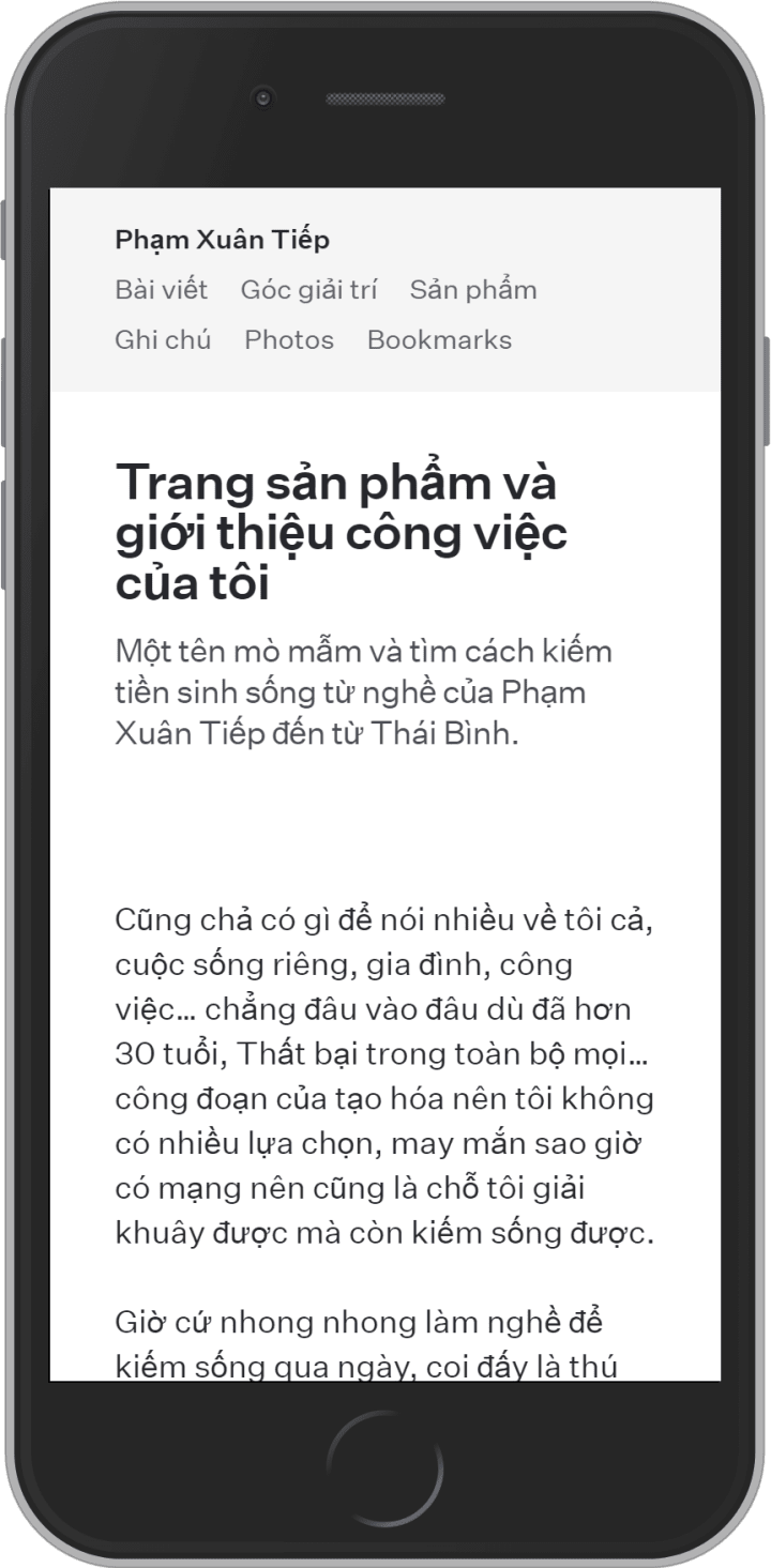 User profile page on mobile