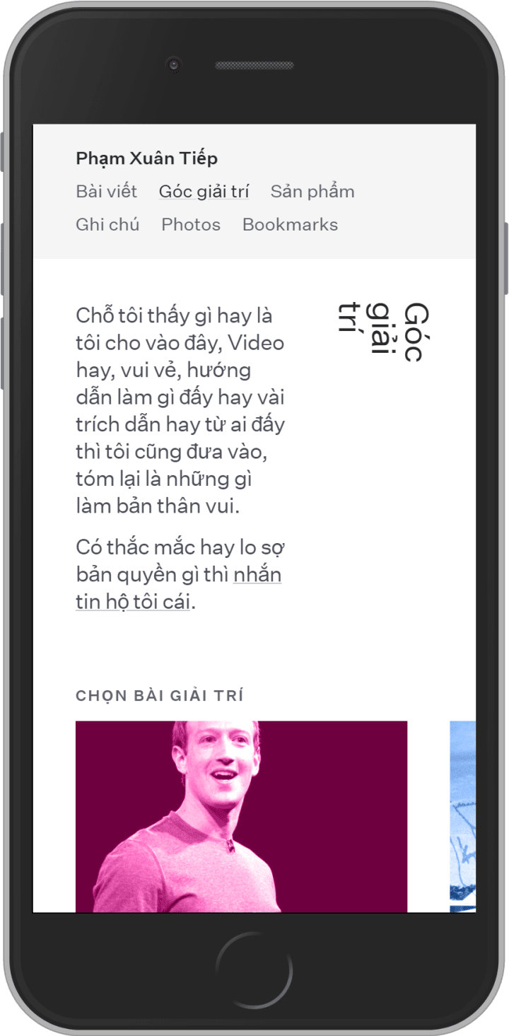 Group profile page on mobile