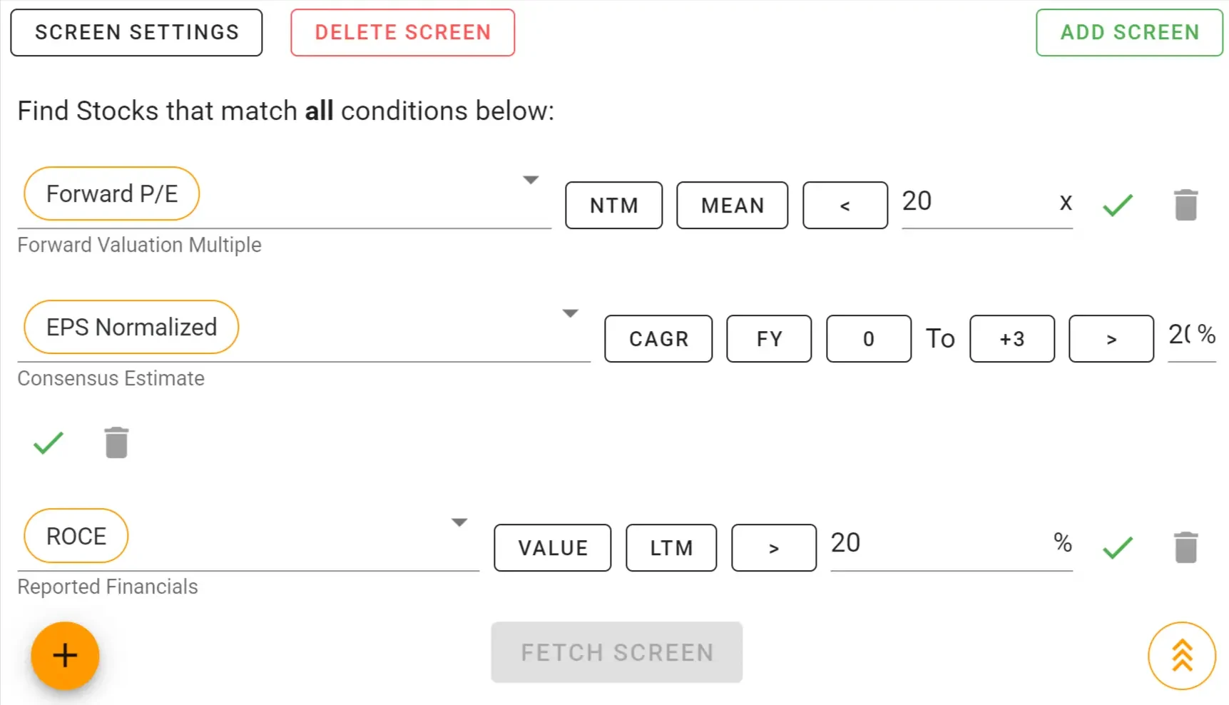 Croissance à un prix raisonnable Screener