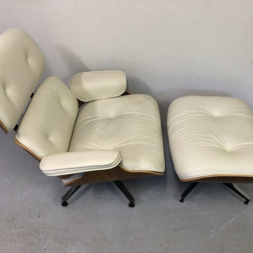 Herman Miller Eames Lounge Stol Ottoman - hvid valnød