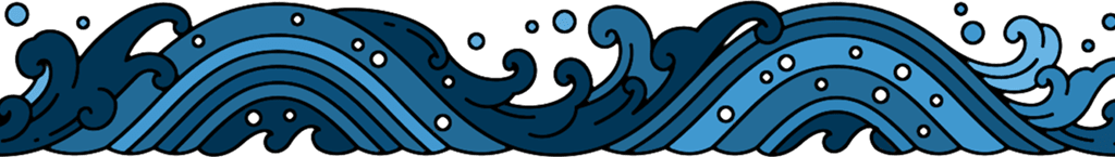 A drawing of a wave in various blues, used as a page divider