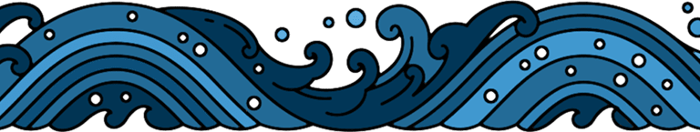 A drawing of a wave in various blues, used as a page divider
