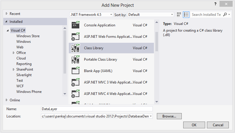 Select Class Library and name it Select Class Library and name it