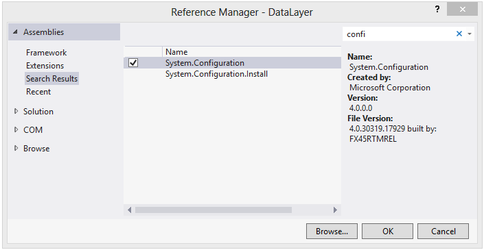 Add reference of System.Configuration in Class Library Add reference of System.Configuration in Class Library