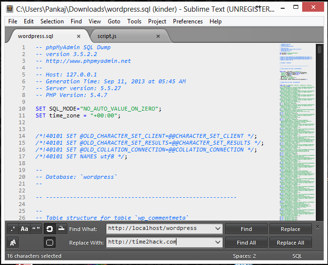 Find and Replace host string in Database Backup Find and Replace host string in Database Backup