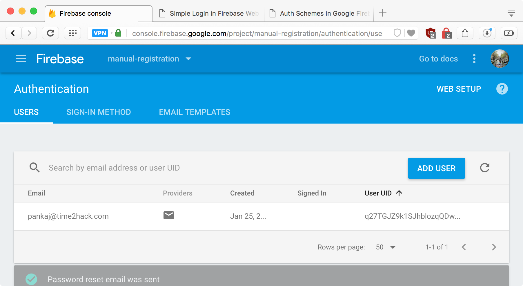 Notification for the Password Reset Email will be shown