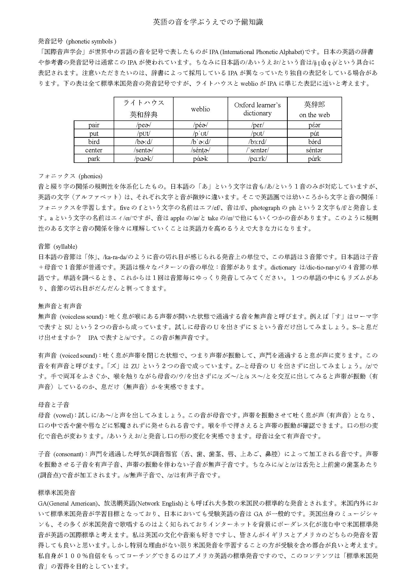 標準米国発音 英語の発音練習とフォニックスの理解 タイムチケット