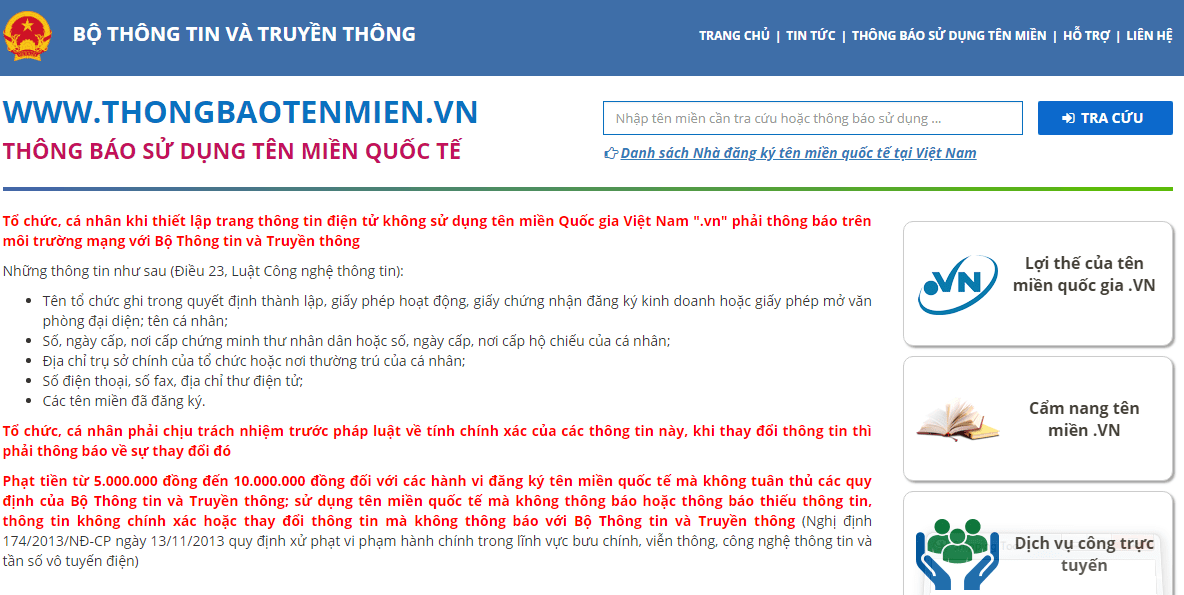 Thông báo sử dụng tên miền Việt Nam
