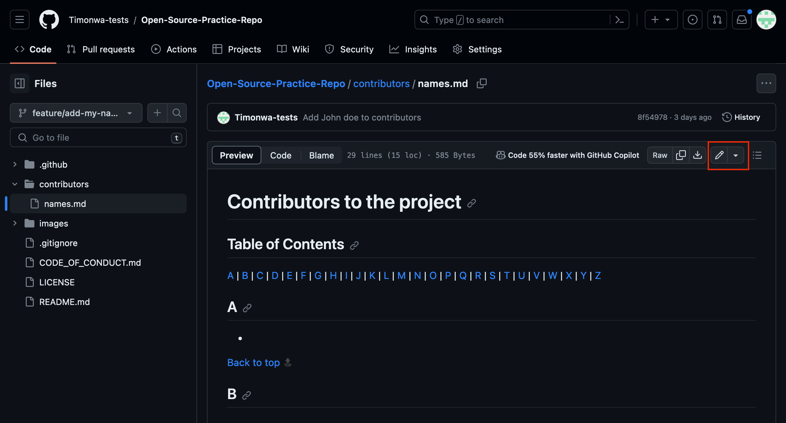 How to edit a file on GitHub