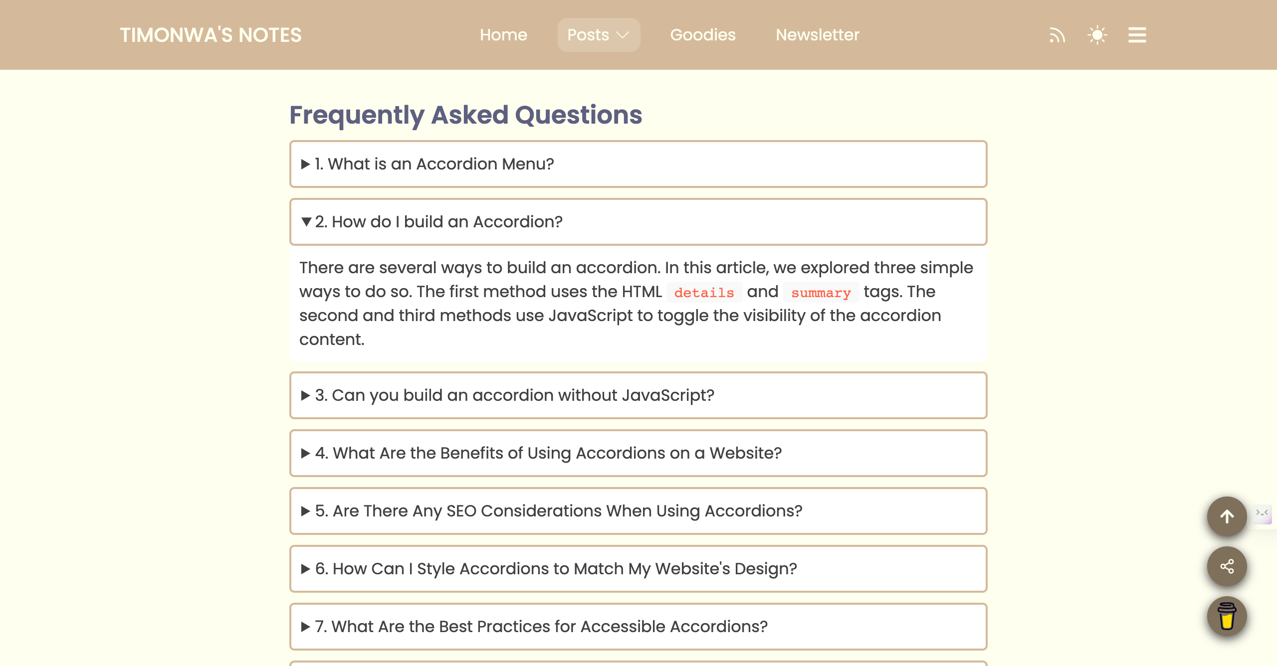 A frequently asked questions accordion menu